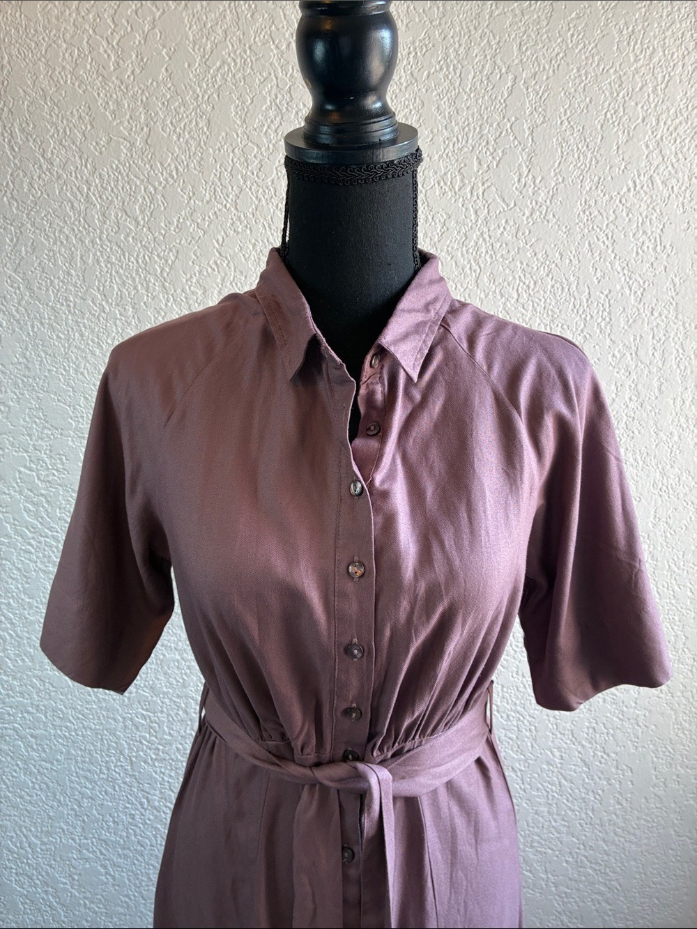 Fig Clothing Zak Maxi Shirt Dress Cognac Purple Plum Short Sleeves Travel Wear M - Picture 4 of 9